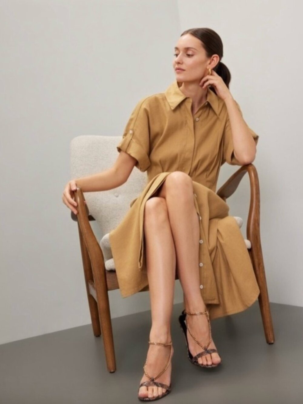VERONICA BEARD Adavi Linen Button Down Dress Desert Khaki Size 6 - Picture 2 of 9